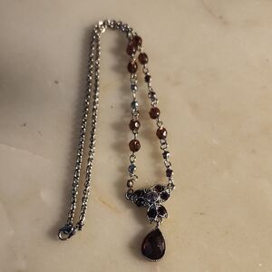 Elegant Silver Toned and Purple Stones Pendant Necklace